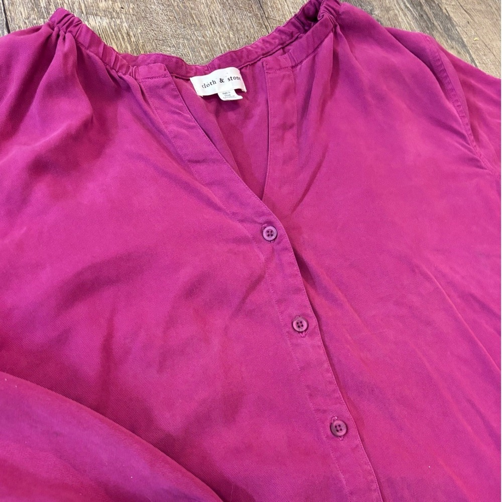 Anthropologie Cloth & Stone Magenta Pink Women's Button Down Blouse V-Neck XL